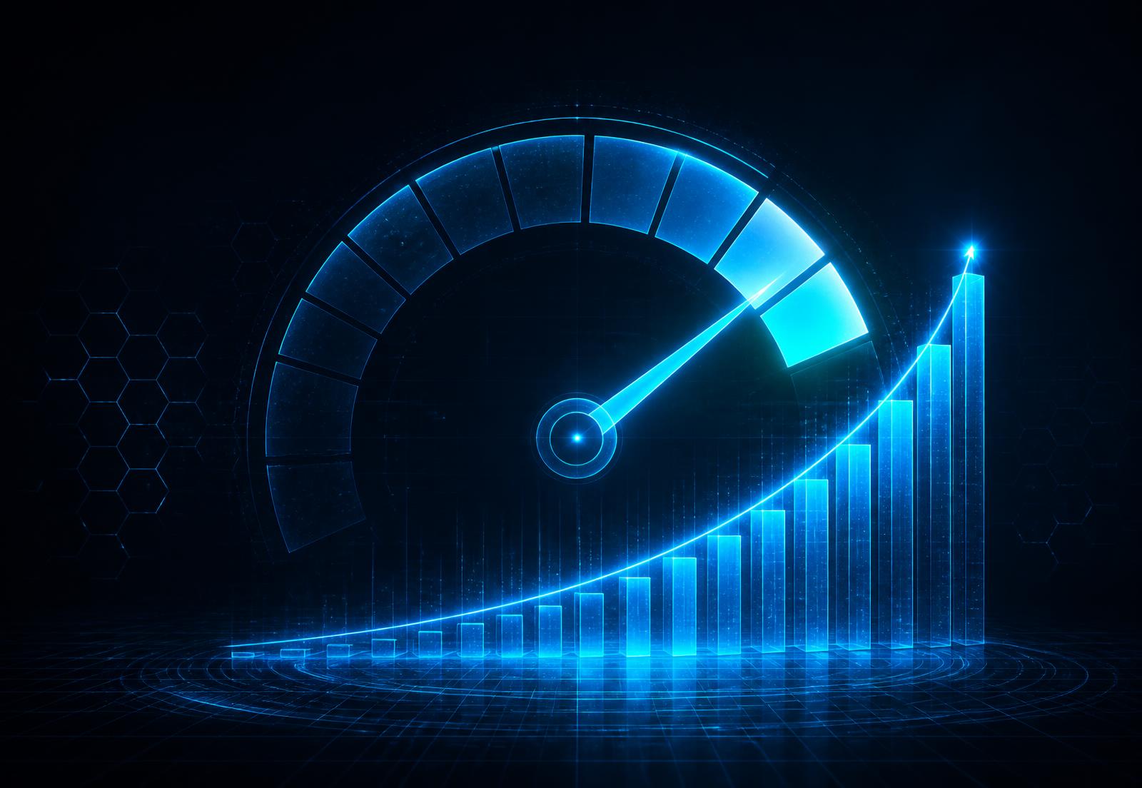 Credit score gauge rising alongside climbing performance bars
